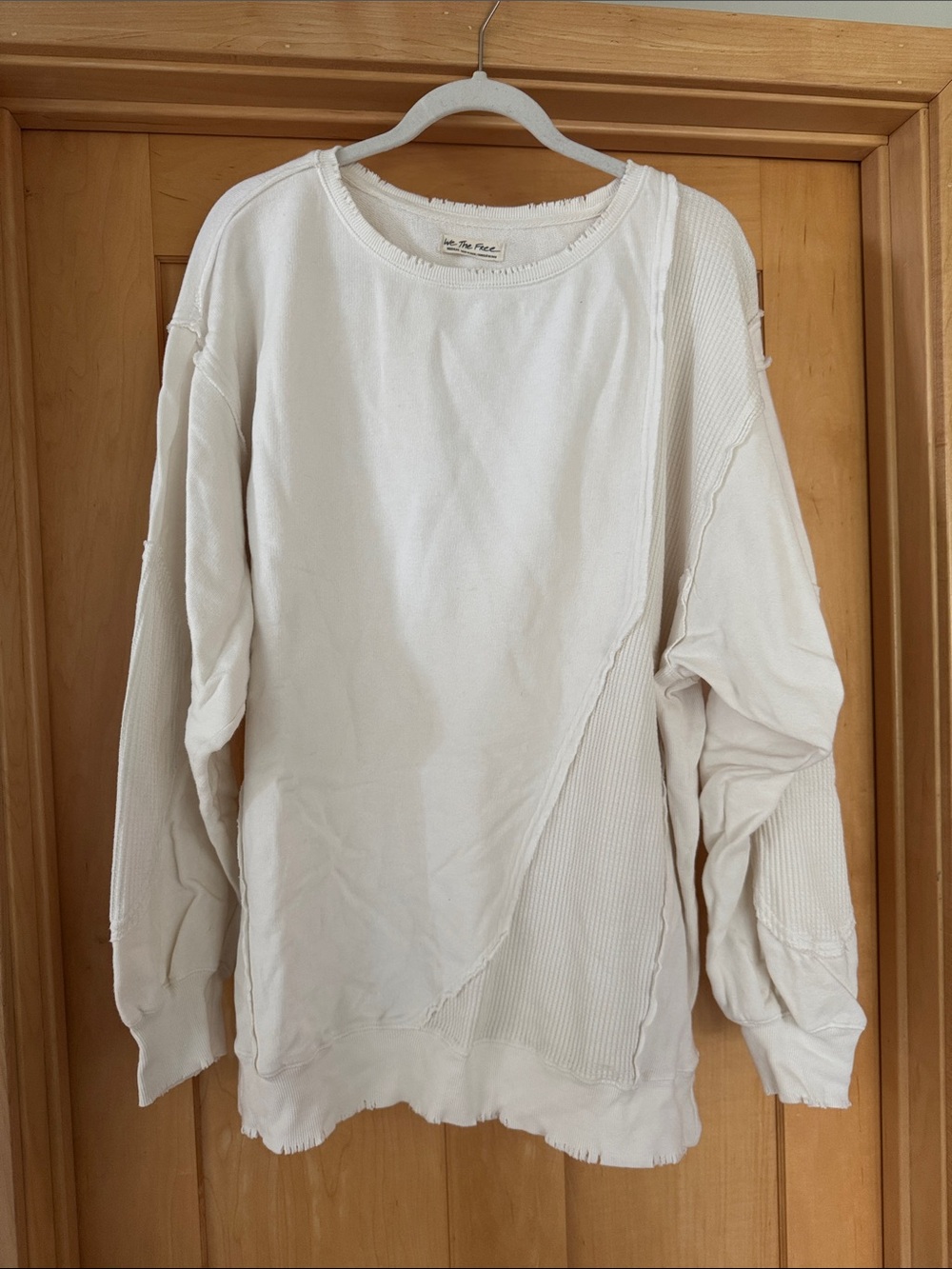 Free People: We The Free White Patchwork Pullover Sweatshirt - Size M